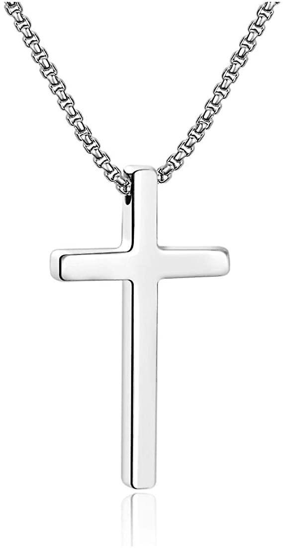 Maromalife Cross Necklace For Men, Silver Black Gold Stainless Steel Plain Cross Pendant Necklace For Men Box Chain 16-30 Inch