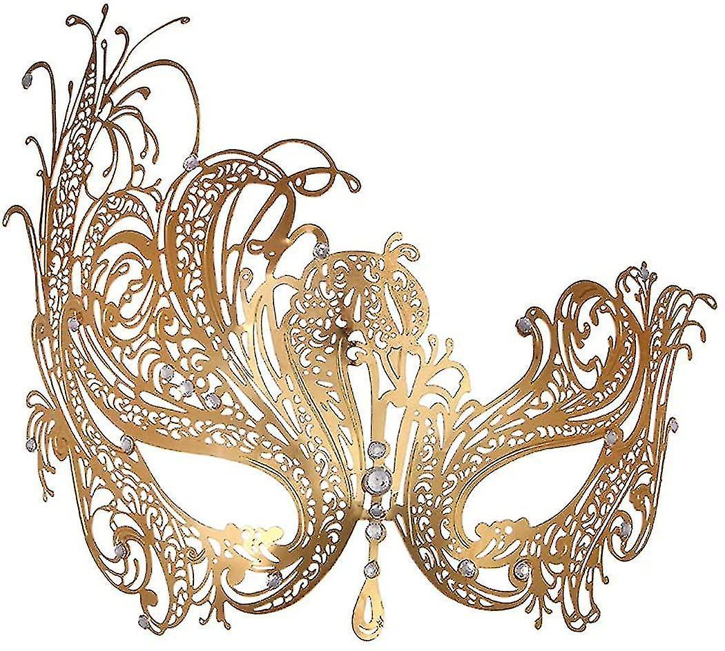 Aiducho Masquerade Mask For Women Metal Mask Shiny Rhinestone Venetian Party Evening Prom Ball Mask Bar Costumes Phoenix gold