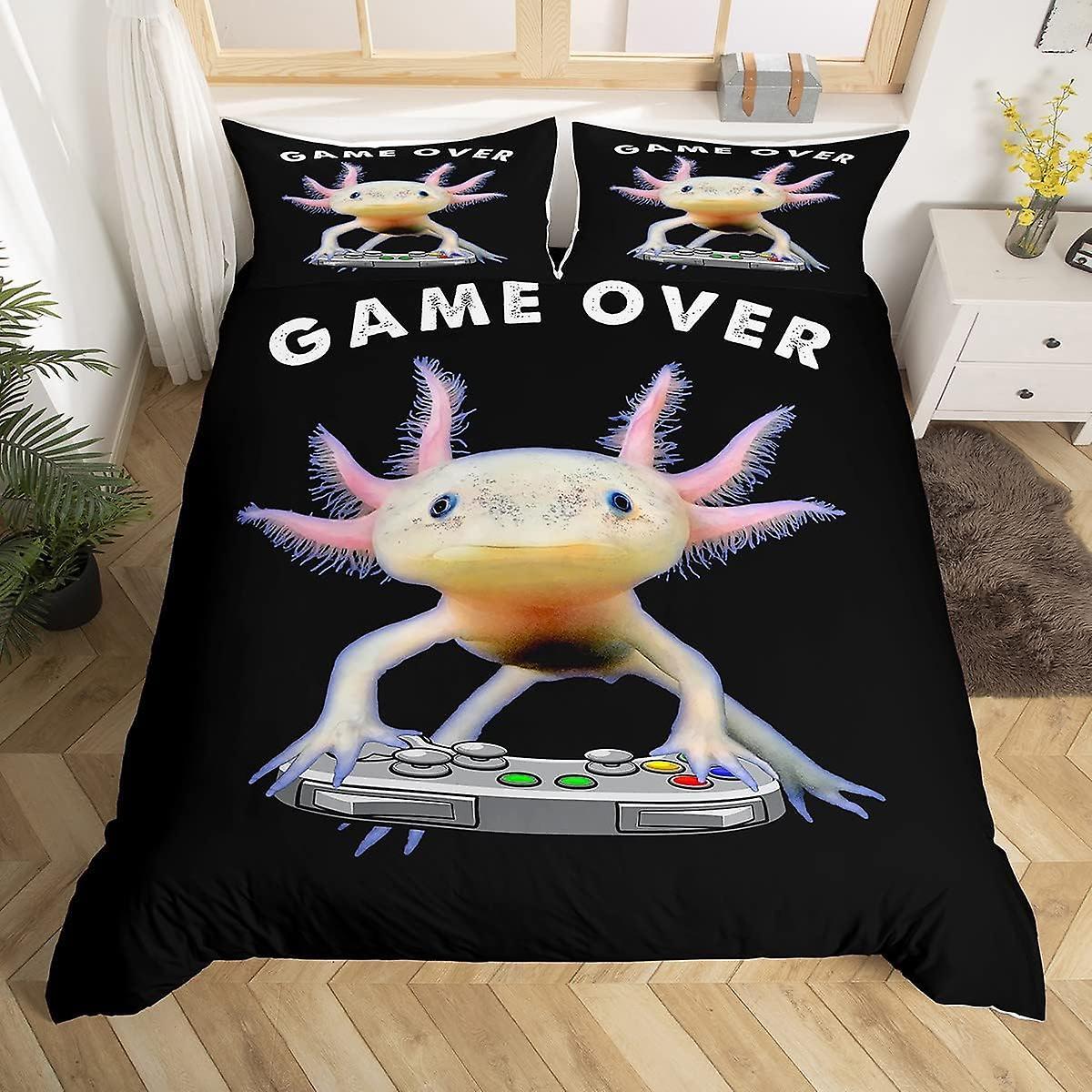 Honestar Comforter Cover Cute Axolotl Play Gamer Bedding Set For Kids Teens Boys Games Room Decor Duvet Cover Quilt Cover 160x220cm