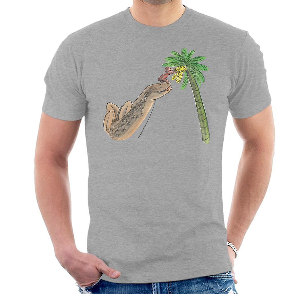 Curious George Dinosaur Palm Tree Men's T-Shirt Heather Grey XX-Large