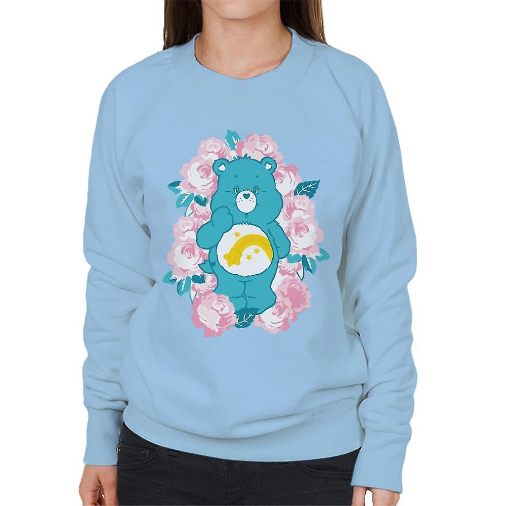 Care Bears Wish Bear Pink Flowers Women's Sweatshirt Sky Blue Medium