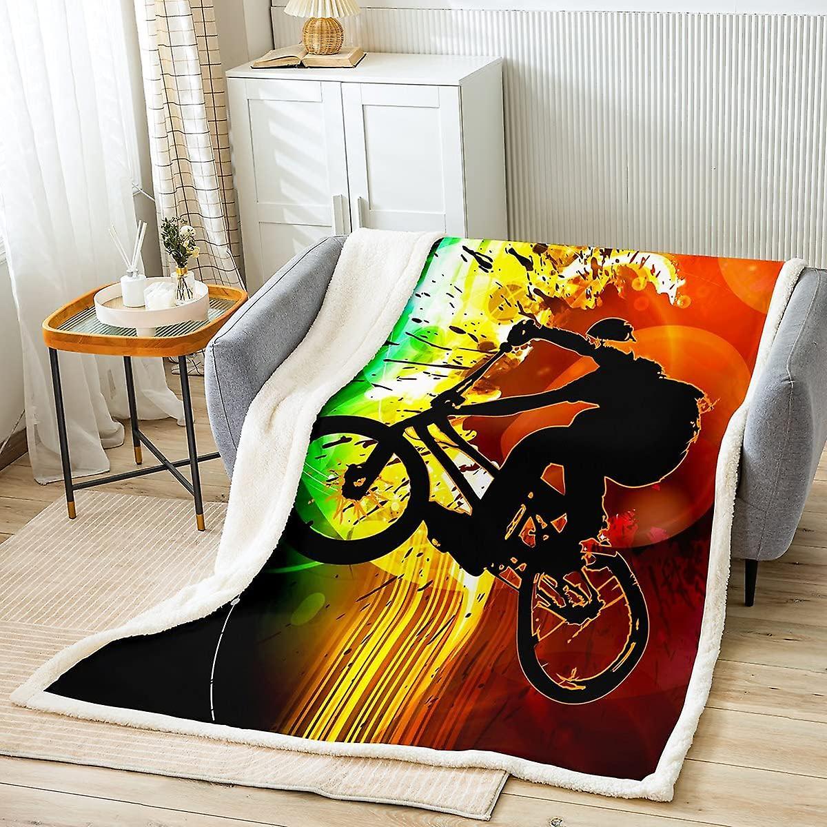 Kerota Dirt Bike Fleece Throw Blanket Extreme Sports Plush Blanket for Bed Sofa Kids Mountain Bike Rider Sherpa Blanket Breathable Warm Fuzzy Blank...