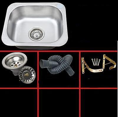 Slowmoose Stainless Steel Single Kitchen Sink, Drain Pipe- Wash Basin Set 37x31cm set 1