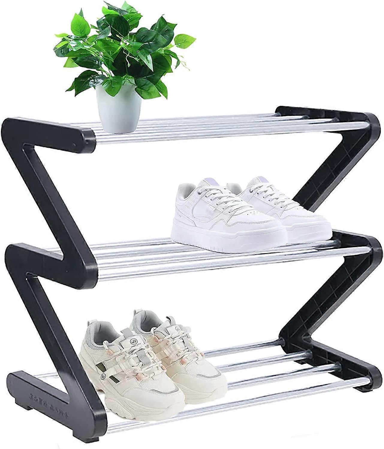 Aiducho Tier Small Shoe Rack - Small Shoe Rack - Stable and Narrow Shoe Storage - Storage Organizer for Closet Entry Hallway Quick Assembly - Black