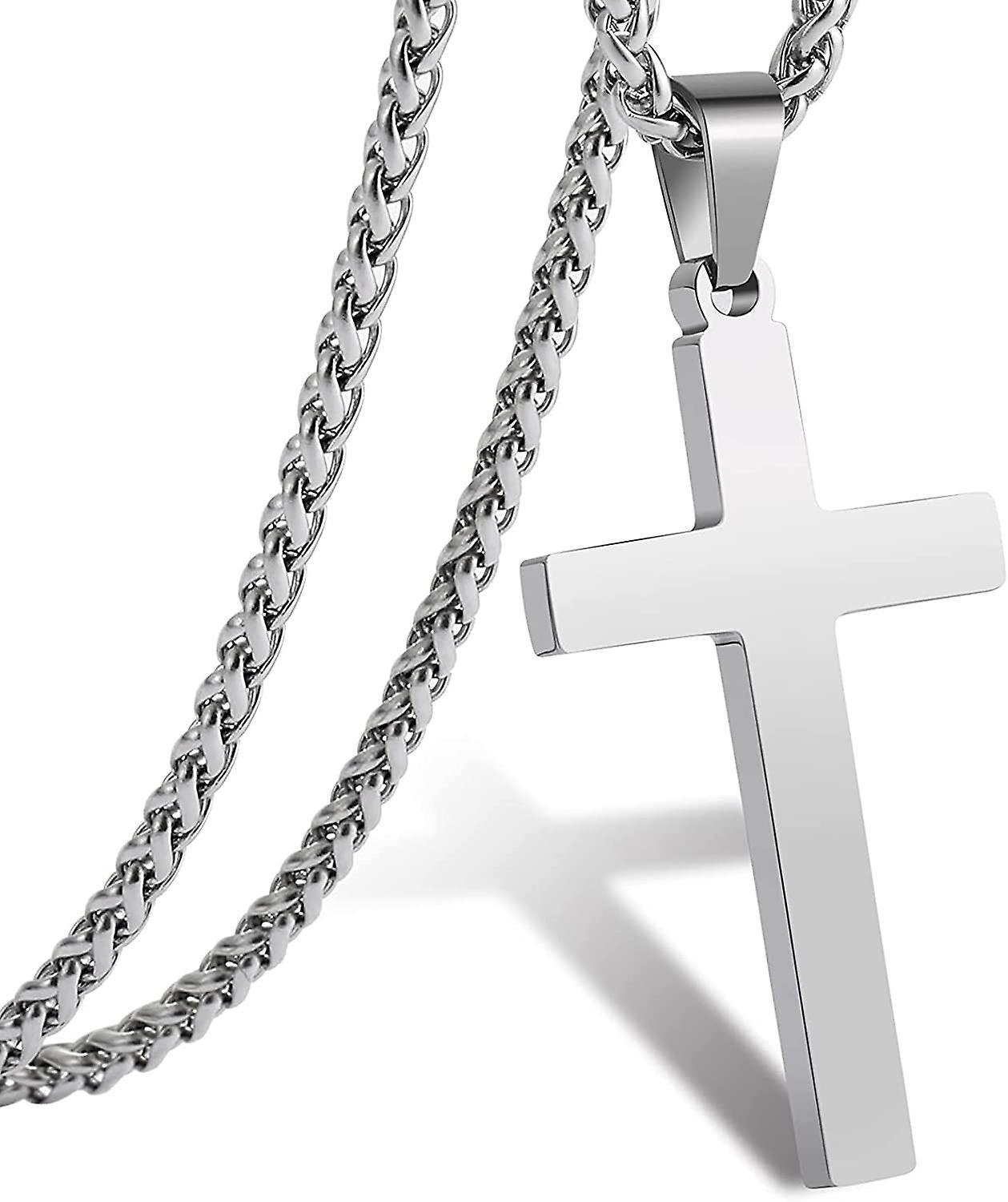 Maromalife Cross Necklace For Men Boys Women 16-24 Inches Stainless Steel Cross Pendant Chain Religious Gift Silver