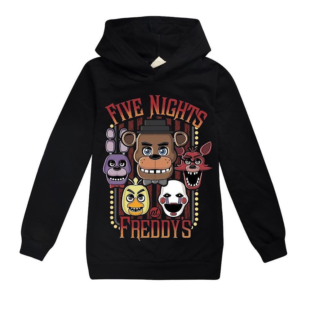 Eocici 7-14 Years Kids Teens Boys Girls Fnaf Five Night At Freddy's Printed Sweatshirt Hoodies Tops Hooded Pullover Gifts Black 13-14 Years