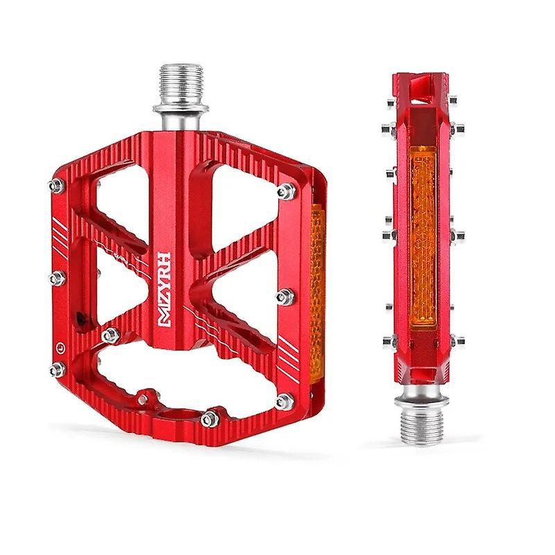 Reflective Bike Pedal 3 Bearings Non-slip Mtb Pedals Aluminum Alloy Flat  Waterproof Bicycle Pedals MZ-F336 red