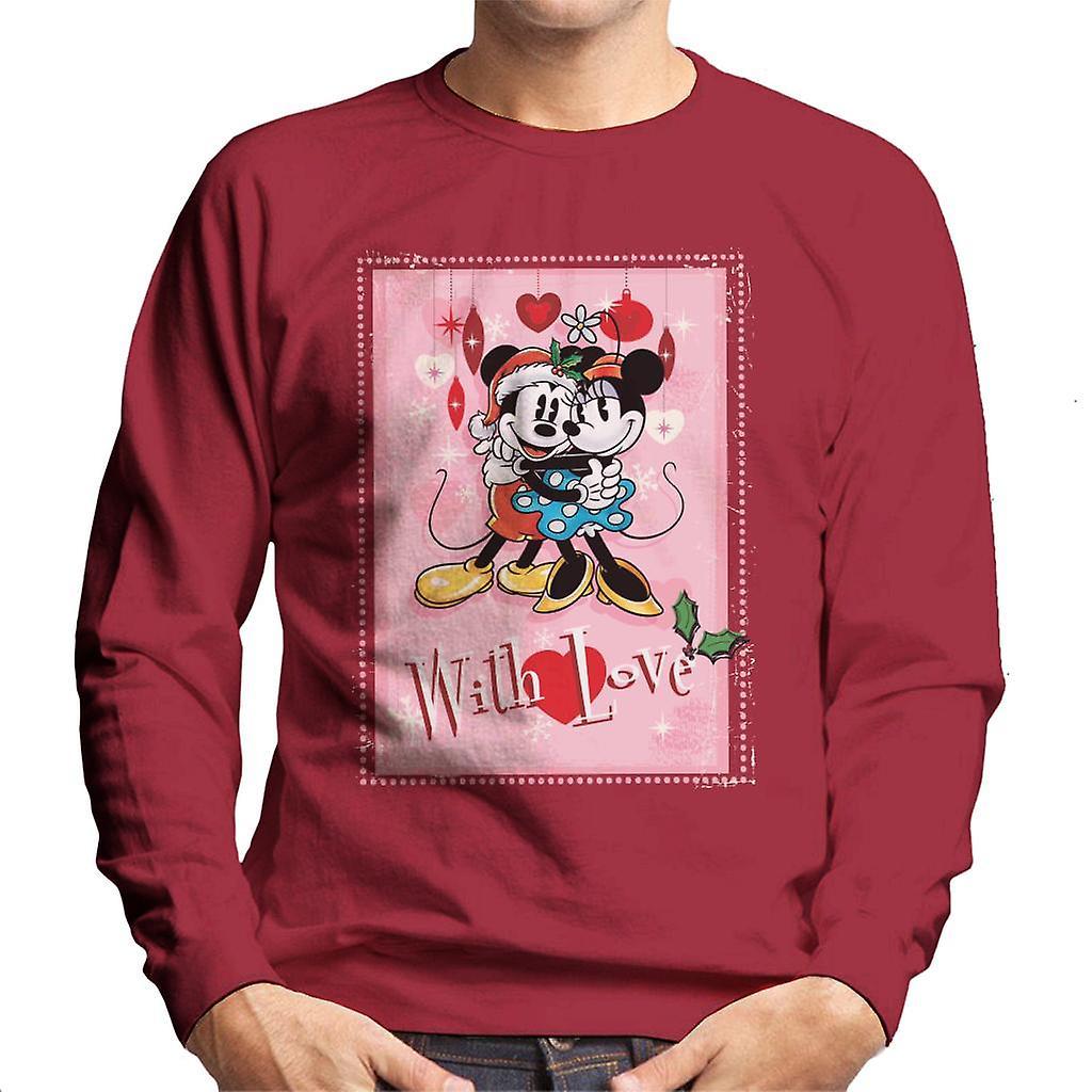 Disney Christmas Mickey And Minnie Mouse With Love Men's Sweatshirt Cherry Red Large