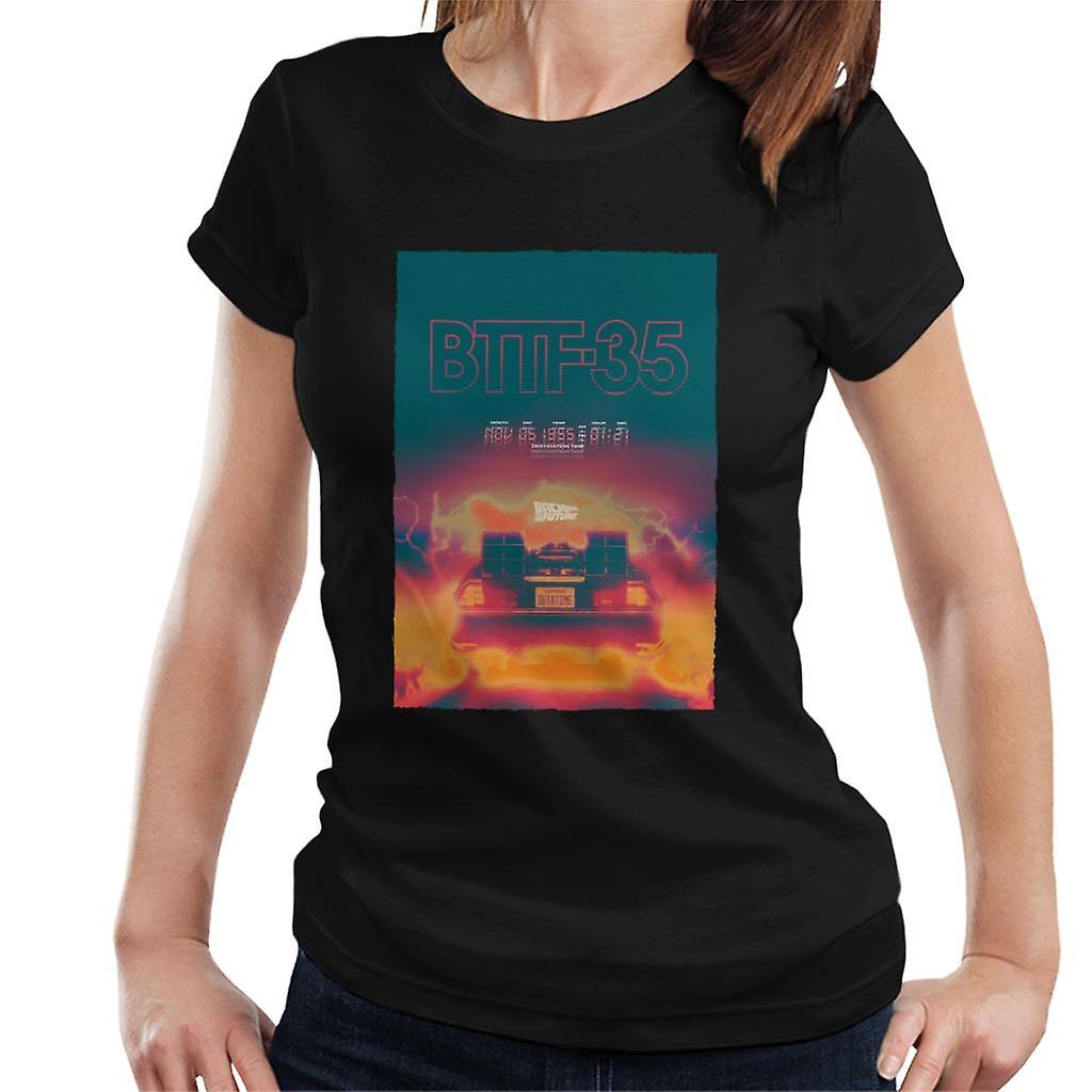 Back to the Future Delorean 35 Electric Flames Women's T-Shirt Black Small