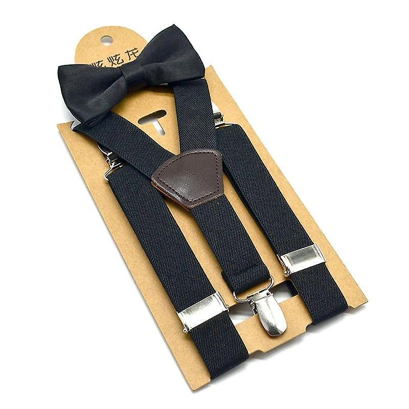 Slowmoose Baby Braces Suspenders Luxury Bow Tie Set Black 65x2.5cm / Rubber String