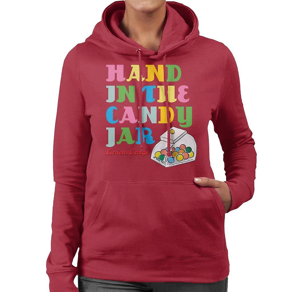 Curious George Hand In The Candy Jar Women's Hooded Sweatshirt Cherry Red Large