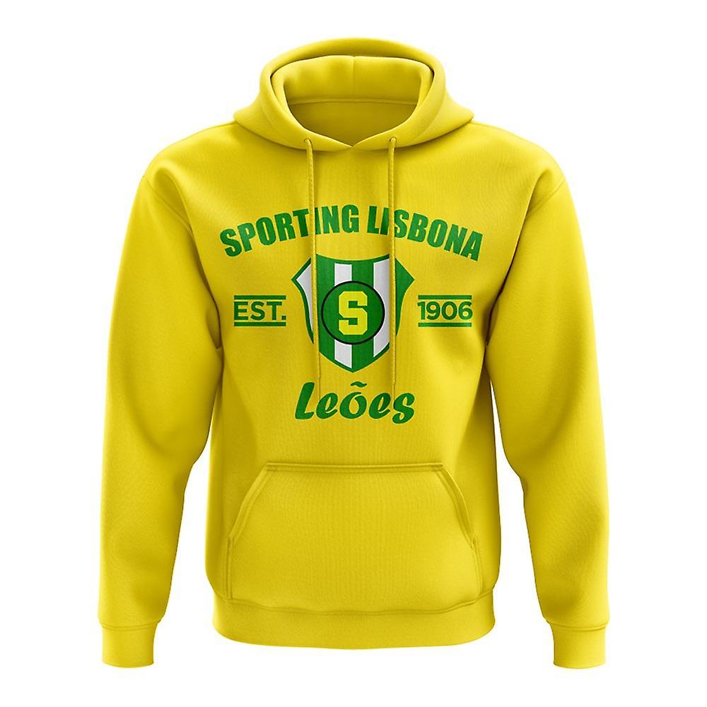 UKSoccerShop Sporting Lisbon Established Hoody (Yellow) Medium (38-40 inch)