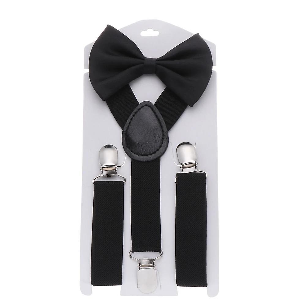 Slowmoose Adjustable Elastic Suspenders And Bow Tie type 1-black