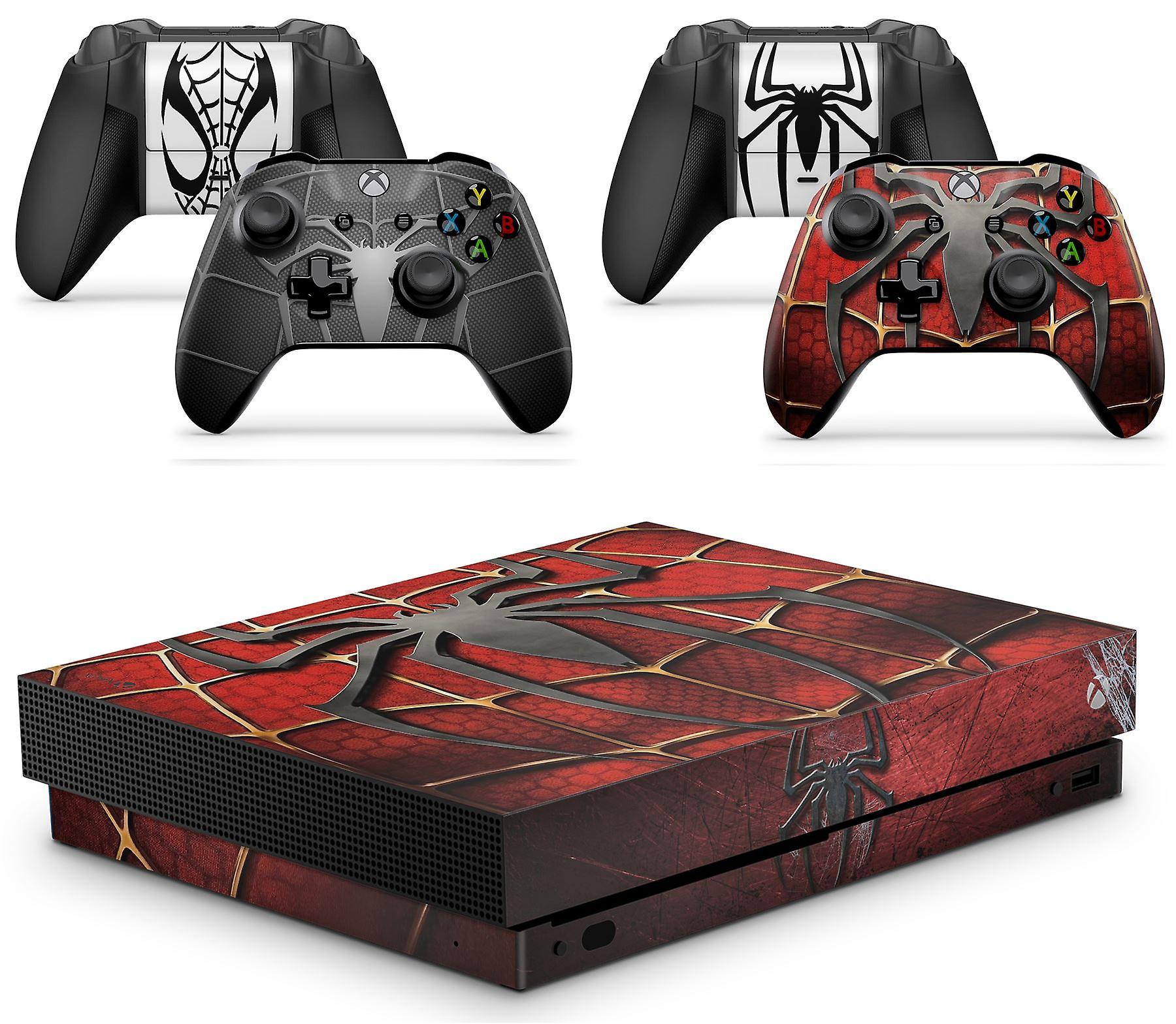 giZmoZ n gadgetZ GNG Spider Skin Decal Sticker Compatible with Xbox One X Console + 2 Controller Skins