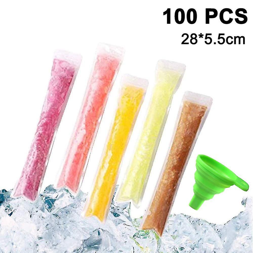 Aiyuego 100 Pcs Popsicle Pouches Popsicle Bags With Funnel Self-sealing Popsicle Bags For Snacks Yogurt Juice Fruit 28x5.5cm