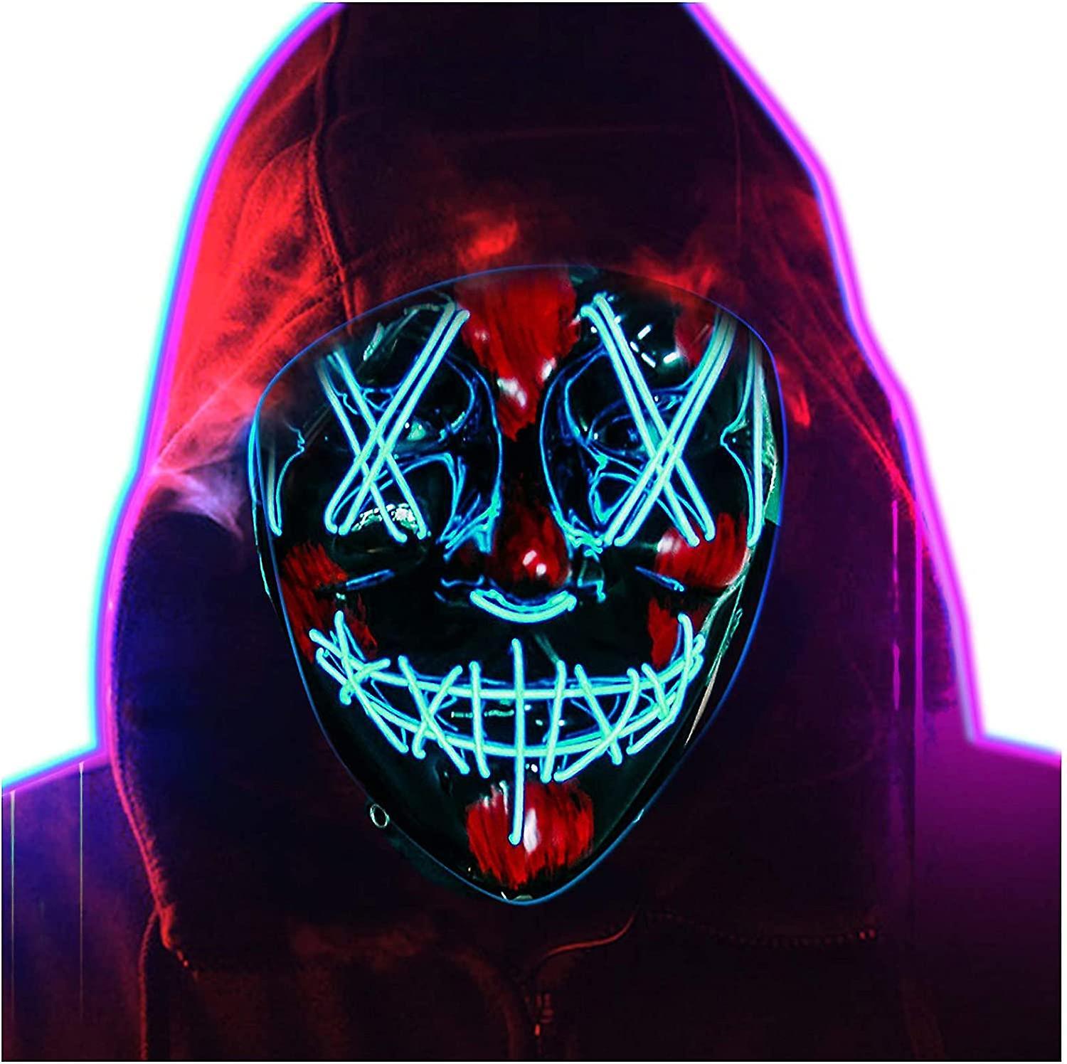 Longzhen Glowing Mask Halloween Light Up Mask Led Mask, Led Glowing Halloween Holiday Party Carnival Cosplay Scary Glowing Mask Blue