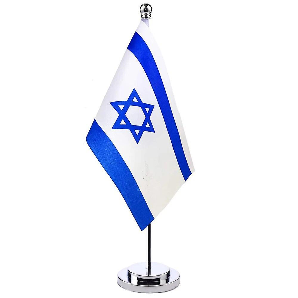 Scitoo 14x21cm Mini Flag Of Israel Banner Meeting Boardroom Table Desk Stand Stainless Steel Pole The Israel Flag National Design Israel Silver Color