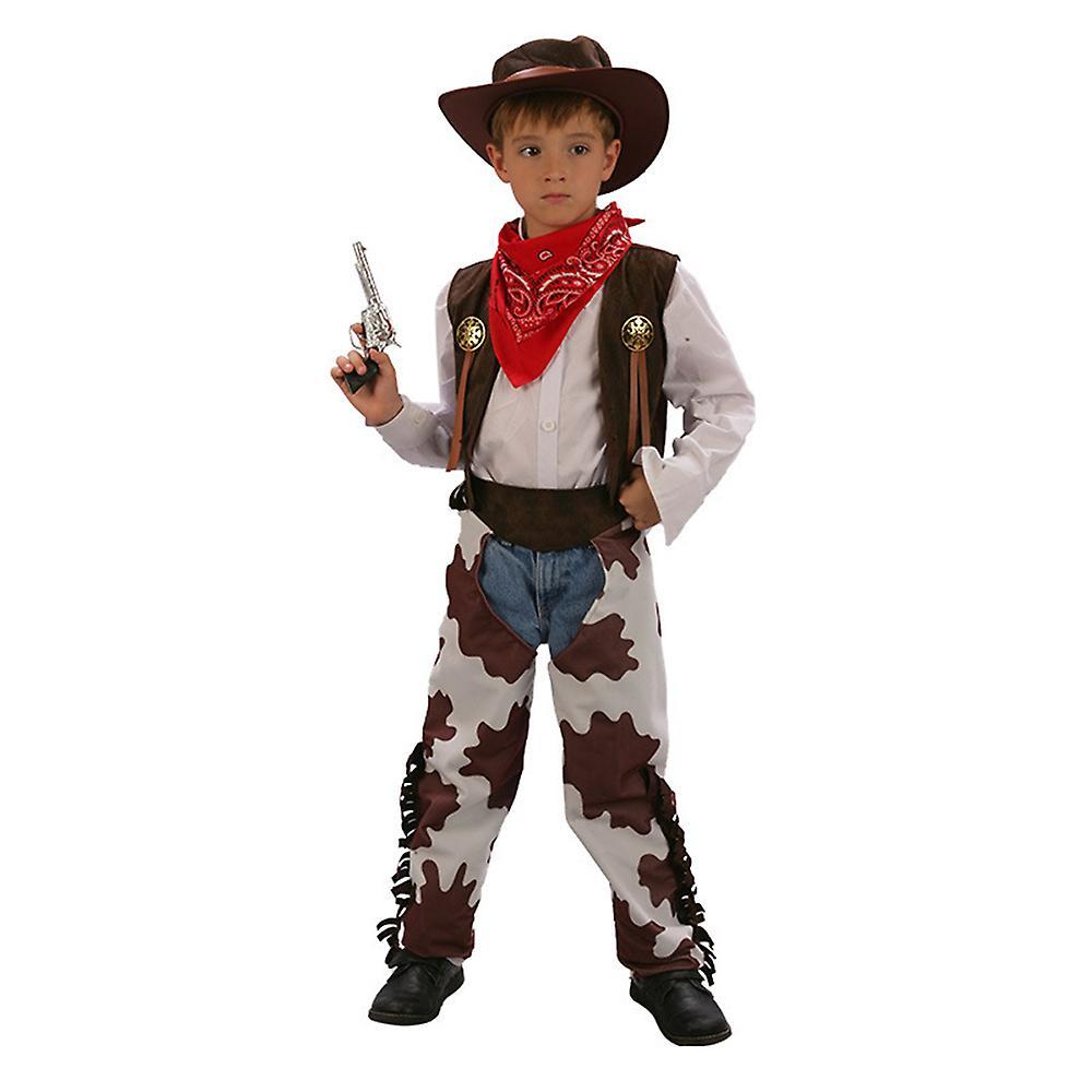 Eocici 4-12 Years Kids Western Cowboy Cosplay Costume With Accessories Outfits Set Gifts red/black 10-12 Years