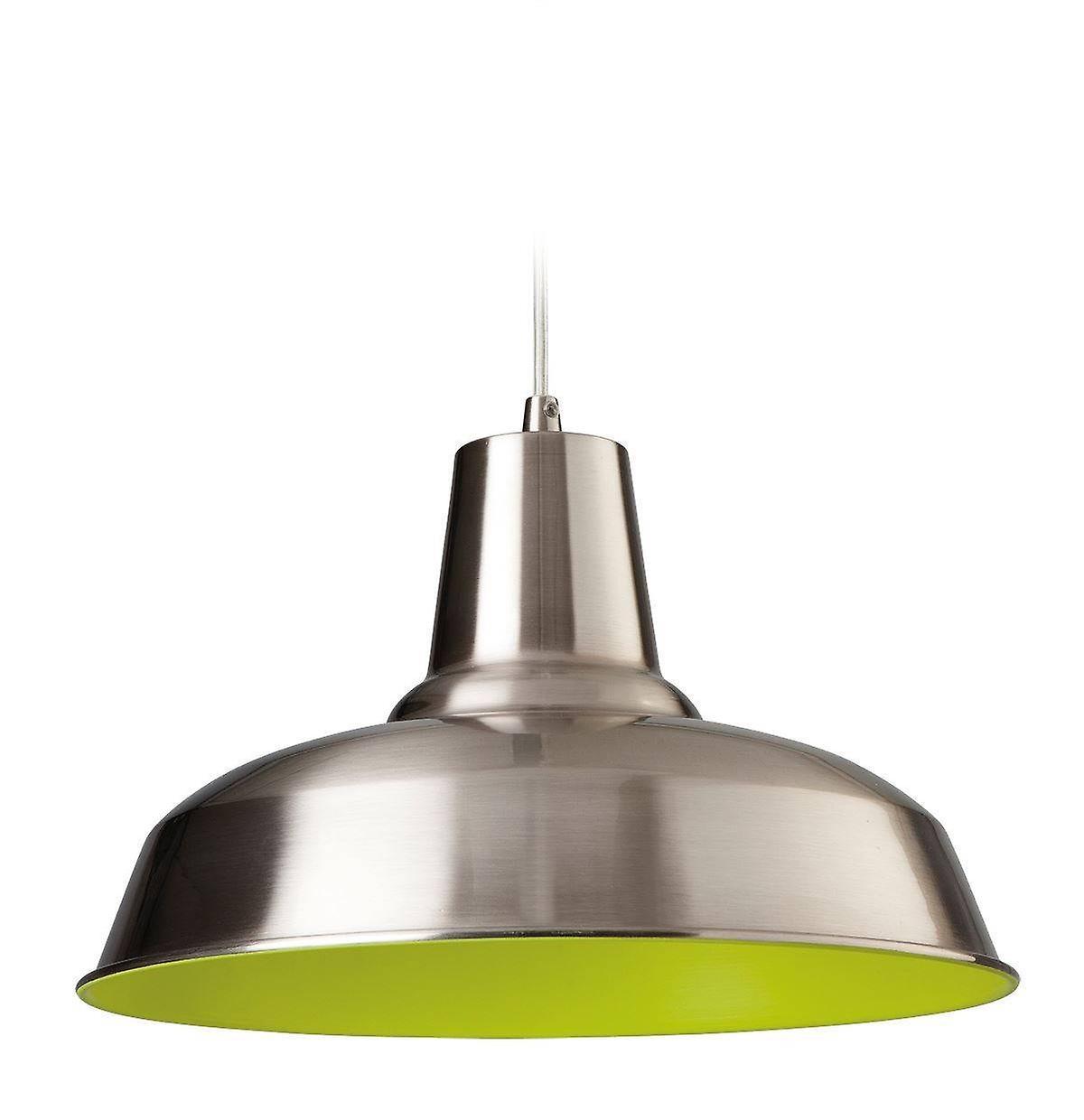 Firstlight Lighting Smart 1 Light Dome Ceiling Pendant Brushed Steel, Green Inside, E27