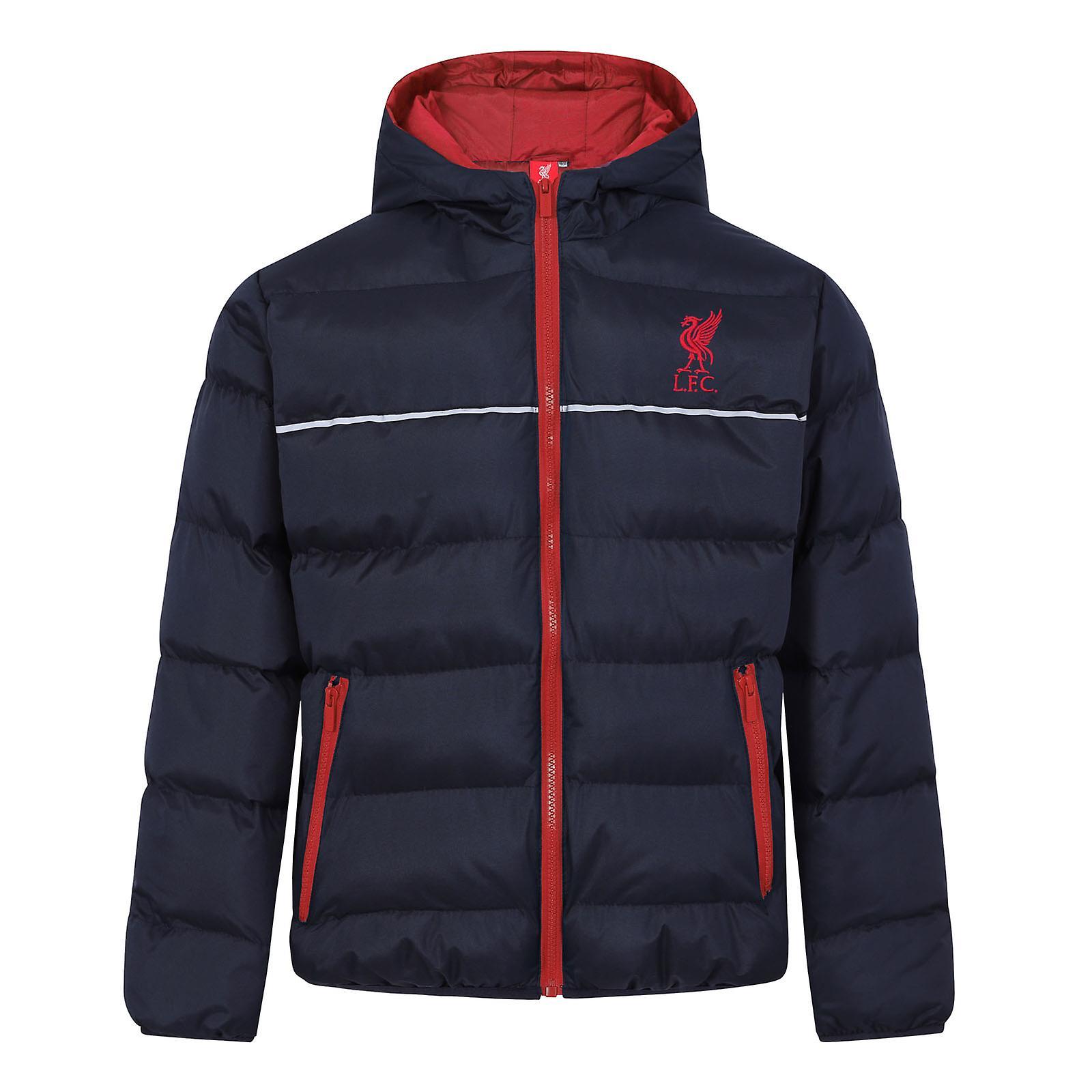 (Navy Blue, 6-7 Years) Liverpool FC Boys Jacket Hooded Winter Quilted Kids OFFICIAL Football Gift