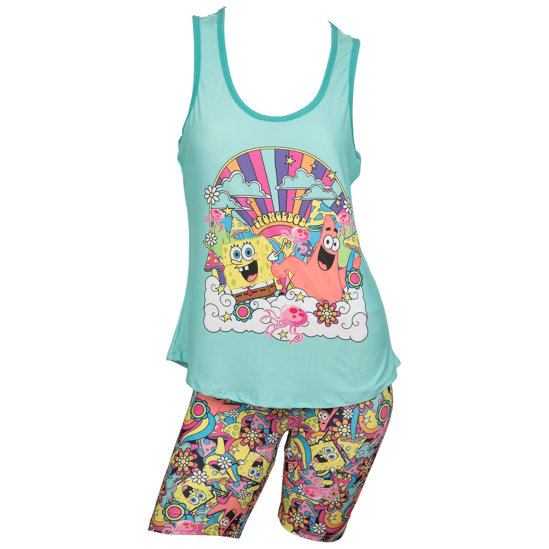 Tv Shows SpongeBob SquarePants Psychedelic Fields Racer Back Tank and Shorts Set Blue Medium