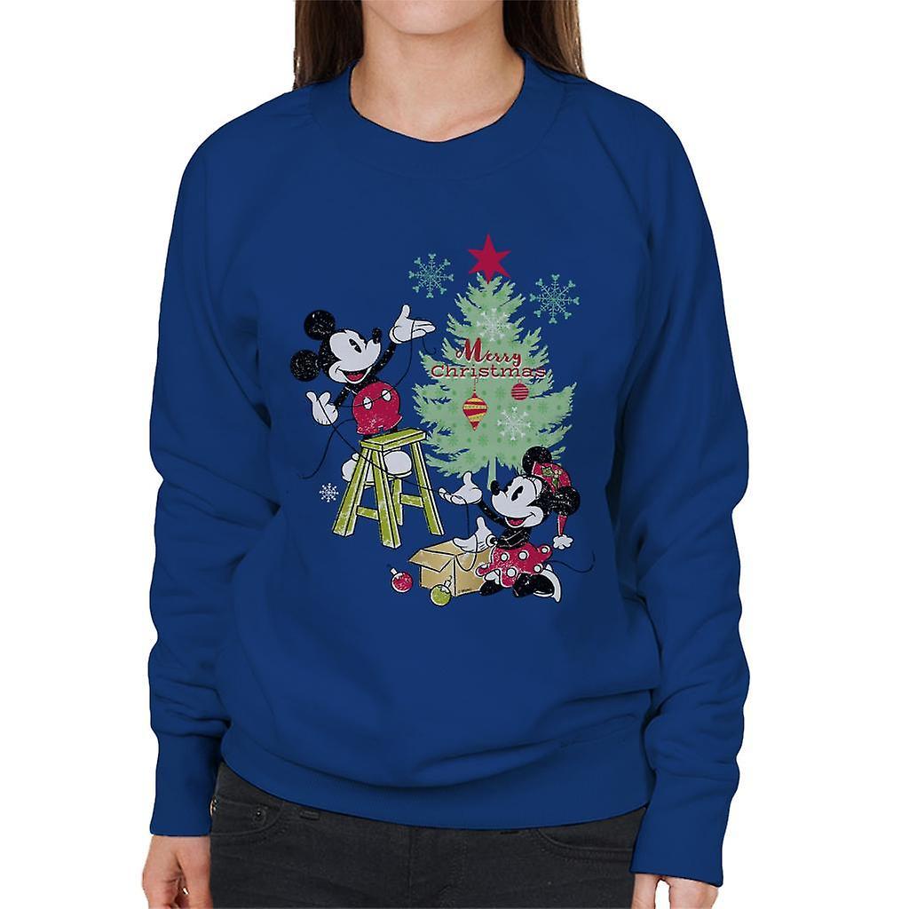 Disney Christmas Mickey And Minnie Mouse Decorating Women's Sweatshirt Royal Blue X-Large