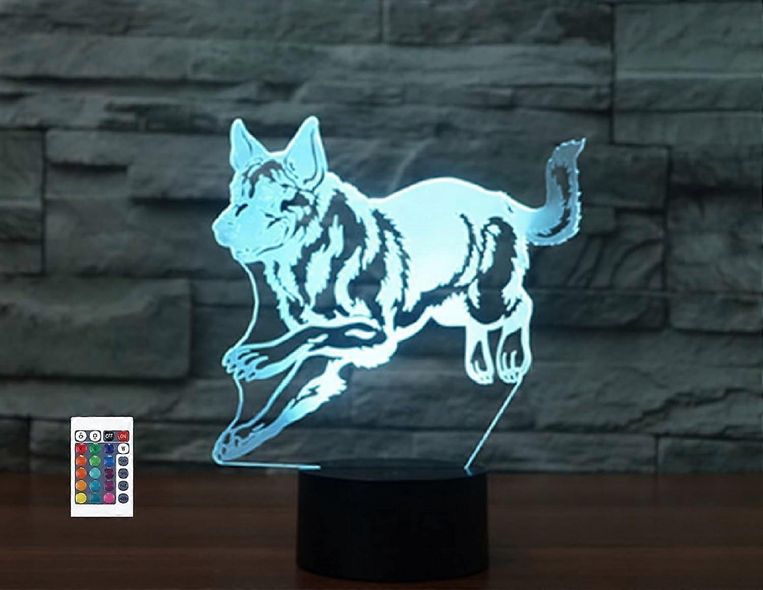 Xcy 3D German Shepherd Dog Remote Control 16 Color Night Lights Illusion Acrylic LED Table Bedside Lamp Children Bedroom Desk Decor Birthday Gifts Toy