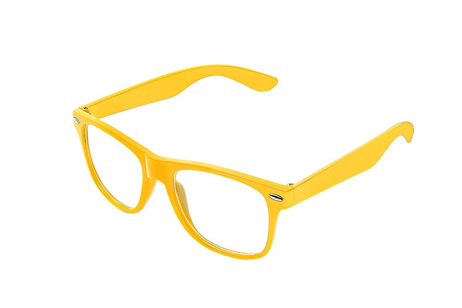 Boolavard Retro Vintage Colour Unisex Punk Geek Wayfare Style Zero Number Clear Lens Glasses Eyewear - Yellow 47mm x 42mm x 19mm