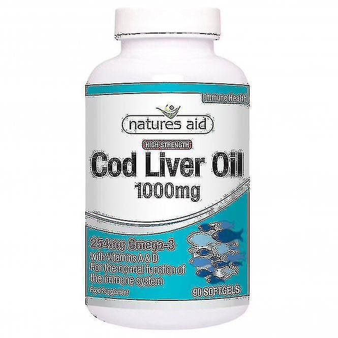 Natures Aid Cod Liver Oil (High Strength) 1000mg (With Vitamin A, D, E), 90 Capsules