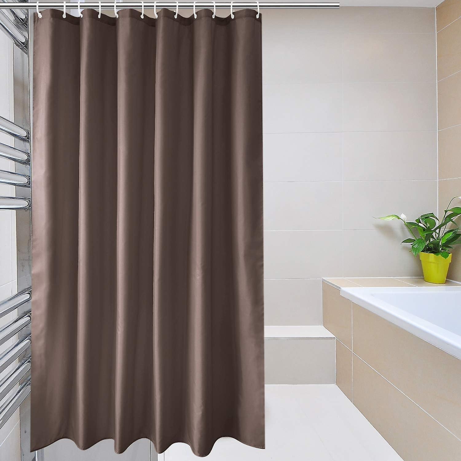 Sztxj Brown Shower Curtains Mould Proof Resistant Washable, Quick Dry Water-resistant Fabric Bathroom Shower Curtain 180 x 200cm Drop with 12 Plast...