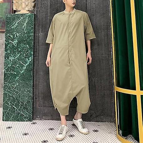 Blow Up Men Jumpsuit Streetwear Half Sleeve Khaki XXL