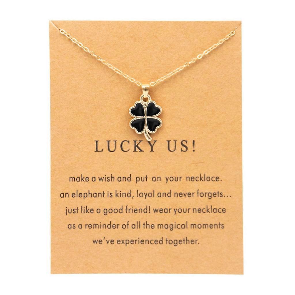 Unbrand Green Four Leaf Clover Necklace For Women Teen Girls Lucky Clover Pendant Black