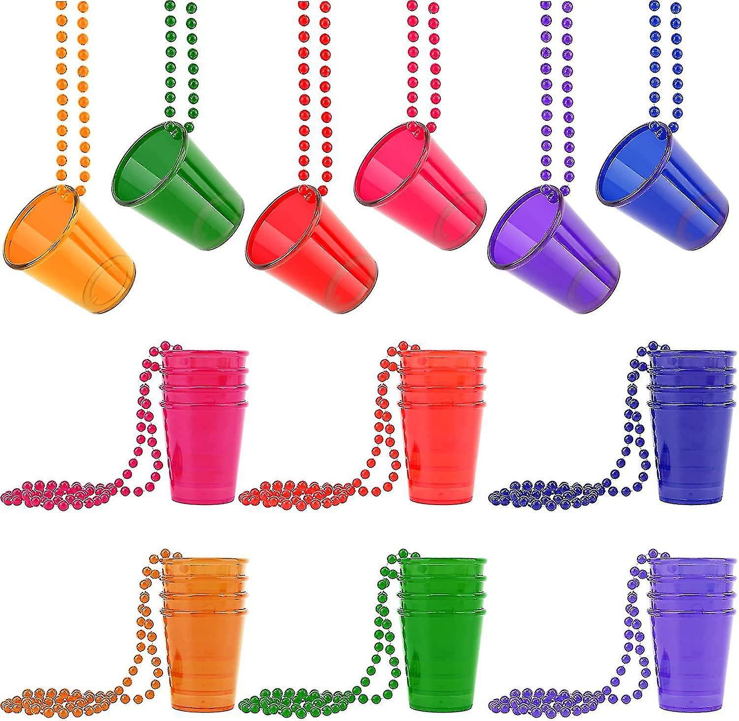 Szltcv 24 Pack Shot Glass Necklace On Beaded, Plastic Birthday Shot Glassmulticolor)