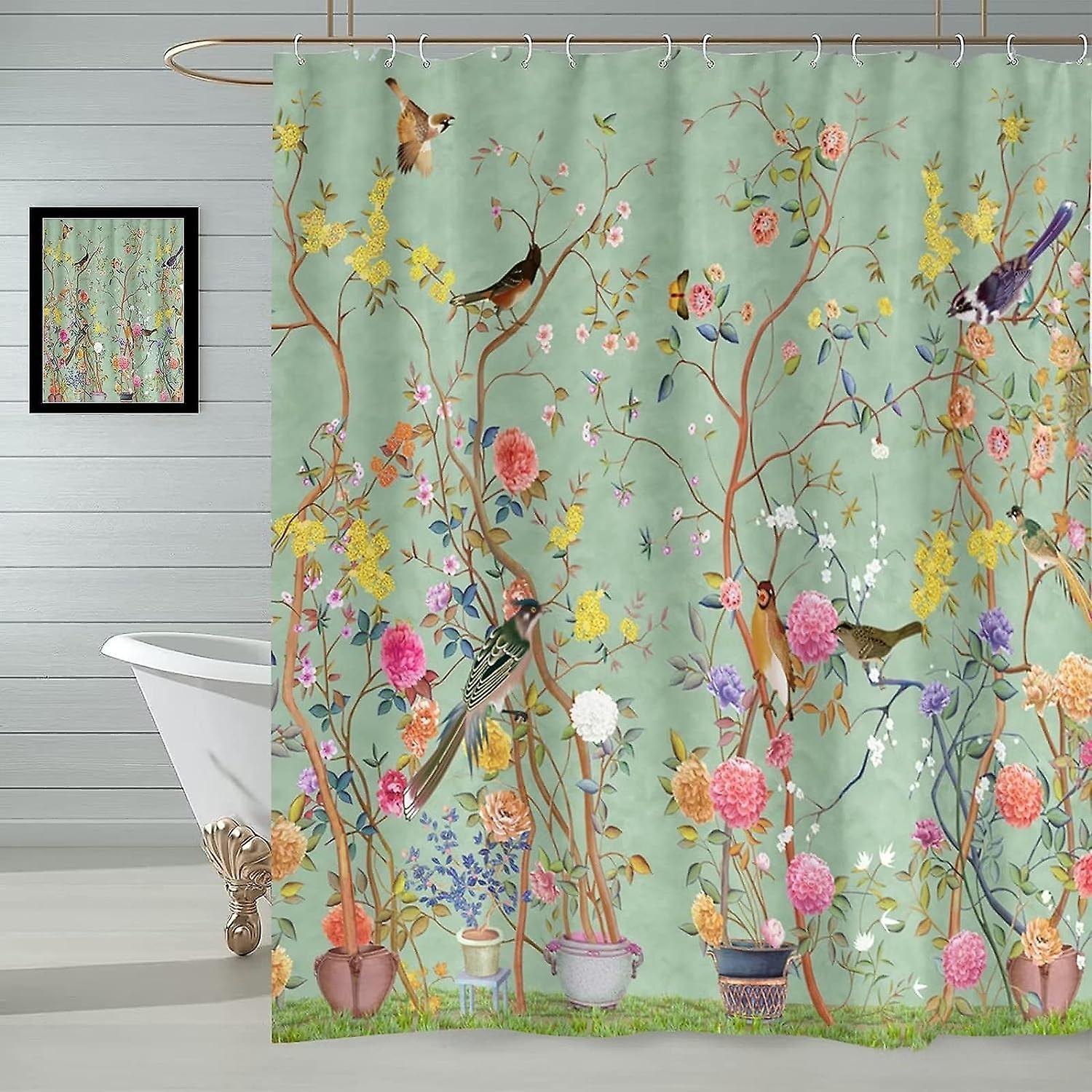 Sztxj Shower Curtain,Butterfly Bird Flower Waterproof Bathroom Curtains,Mould Proof Resistant Wet Room Shower Curtain,Washable Bathtub Curtain with...