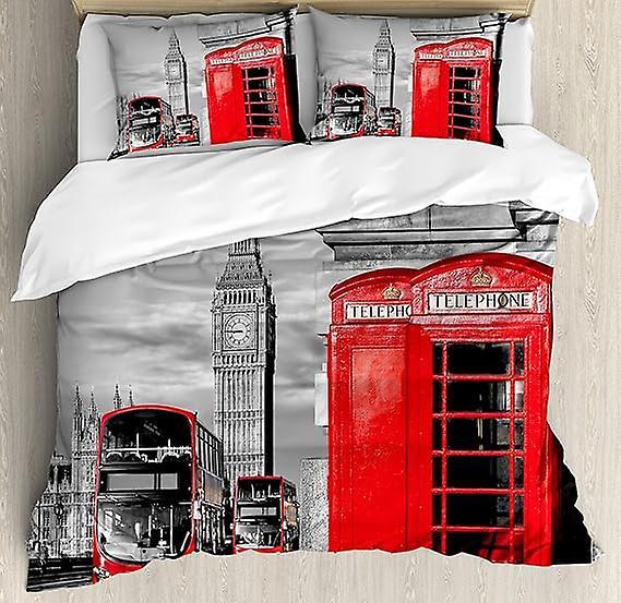 Duvet Cover Set Telephone Booth Big Ben Bus Microfiber Bedding Duvet Cover Sets 1 Duvet Cover And 1/2 Pillowshams 160x220cm