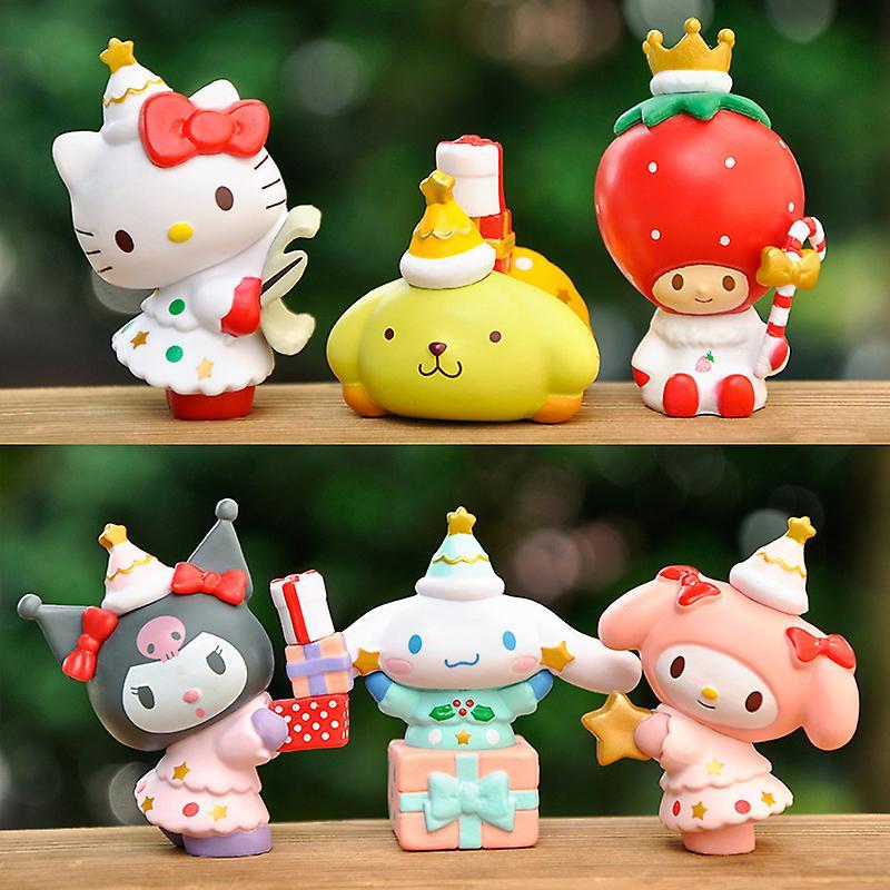 Unbrand 6pcs Sanrio Anime Figures Kuromi Hello Kitty Melody Doll Home Decor Cake Insert A