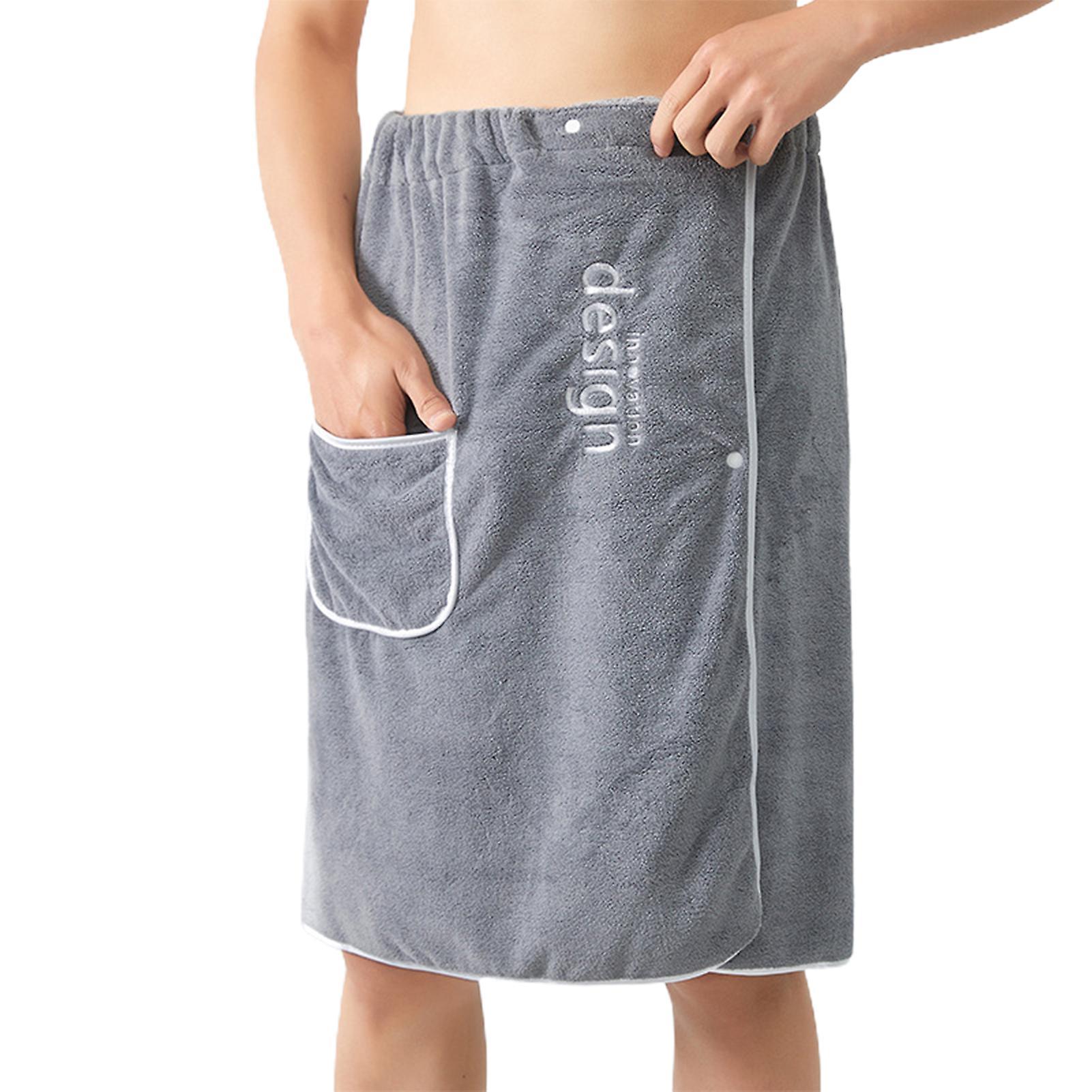 Aislerbee Men Bath Towel Absorbent Quick Dry Bath Wrap Towel With Secure Buckle And Pocket For Gym Spa Sauna Shower Grey