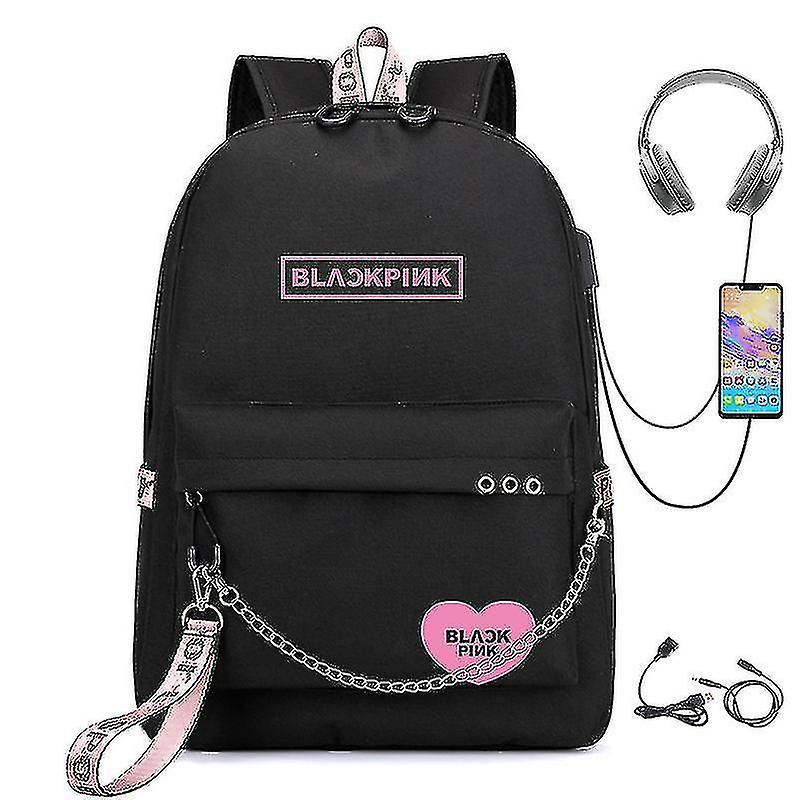 Yuheng Blackpink Backpack Usb Rechargeable Backpack Student School Bag Black