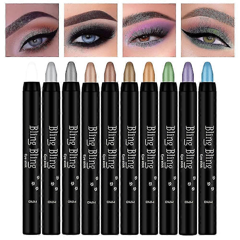 Zhiyi 10 Colors Glitter Eyeshadow Stick Colorful Set,shimmer Glitter Pearl Cream Eye-shadow Stick Eyeshadow Crayon