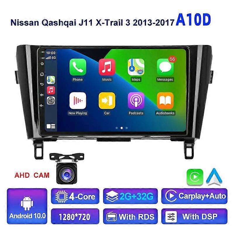 Redkid 2 din Android Auto Radio For Nissan Qashqai J11 X-Trail 3 T32 2013-2017 Carplay Car Multimedia GPS 2din autoradio A10  2-32G-AHDCAM