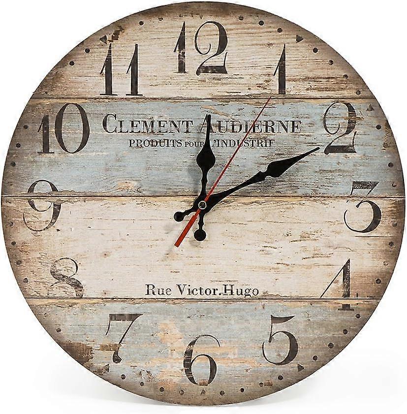 Szczw 30cm Vintage Rustic Wall Clock, Silent Wooden Dial Timer Clock for Home Living Room Bedroom Office Cafe Bar Decor (Victor Hugo)