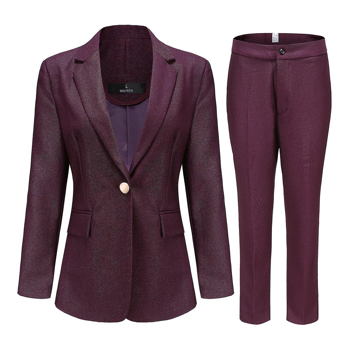 Yynuda Womens 2-piece Slim Jacket Office Lady Business Suit (blazer + Pants) Burgundy S