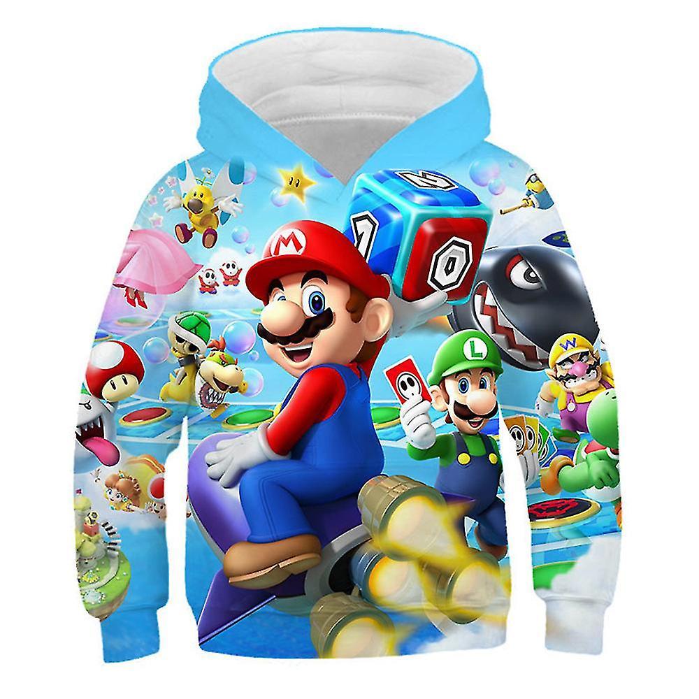 Aswei Super Mario Hoodie Kids Boys Girls Long Sleeve Sweatshirts Hooded Pullover Sports Tops Gifts 5-10 Years E 8-9 Years