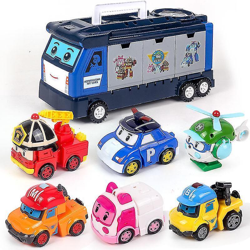 Sunset Poli Robocar Robot Transforming Robot Fire Truck Traffic Rescue Team Children's Toy Car Set Festive Birthday Gift 7 Pcs