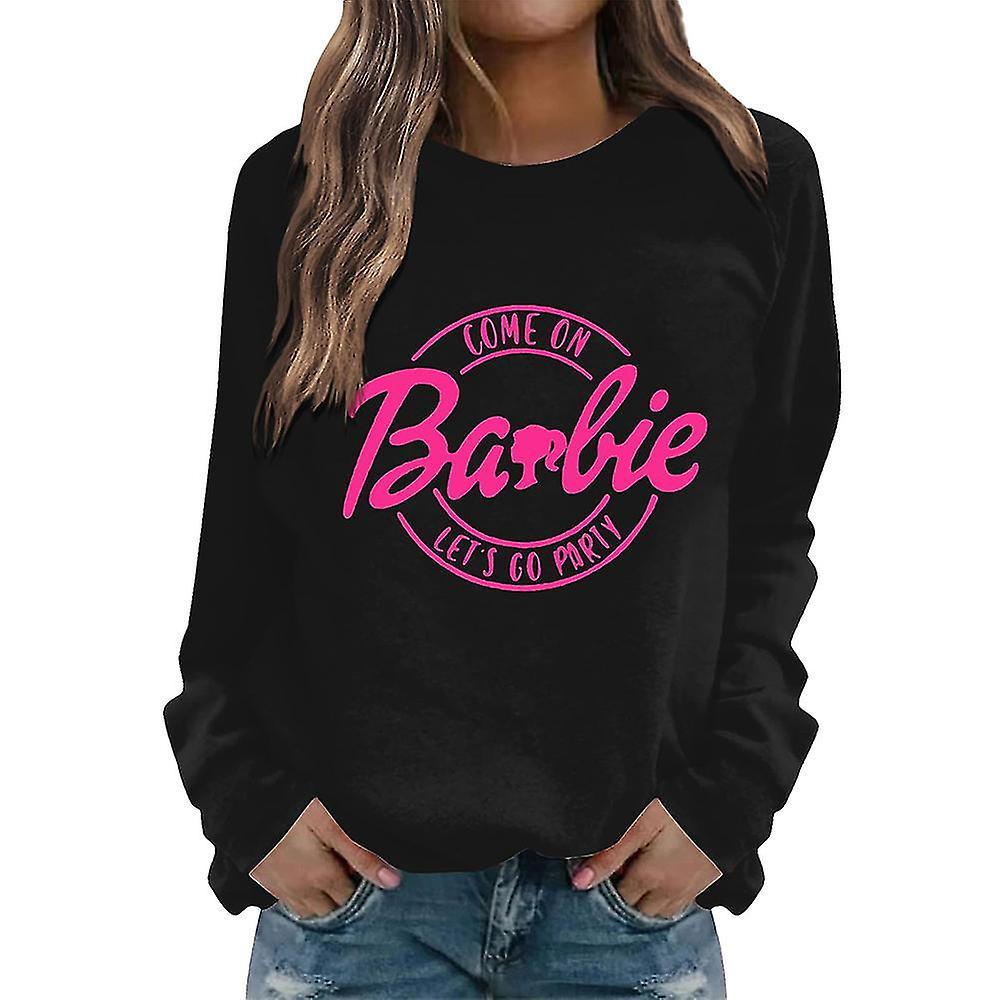 Sszfv Unisex Barbie Theme Swetshirt Trendy Printed Pink Power Long Sleeve Pullover Sweatshirt Black L