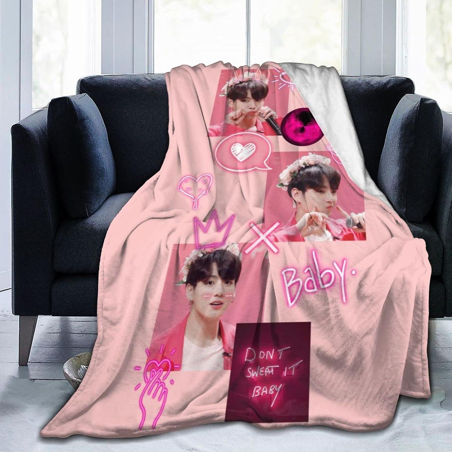 Kerota JungKook Flannel Blanket Bedding Fleece Blanket Soft Thow Blankets Air Conditioning Blanket For Sofa Couch Living Room ABD26824 60x50in 150x...