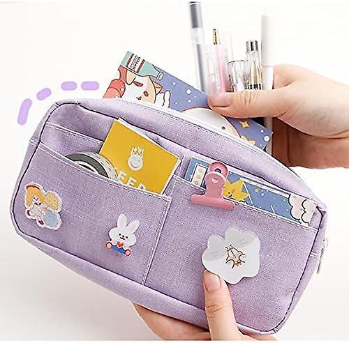 SSRGV Kawaii Pencil Case with 3pcs Pins Aesthetic Pencil Case Kawaii Stationary Kawaii School Supplies (Purple)