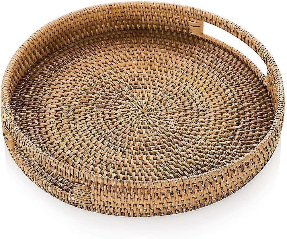 Aiducho Rattan Serving Tray With Handles 30cm Hand Woven Wicker Trays Rattan Tray Rustic