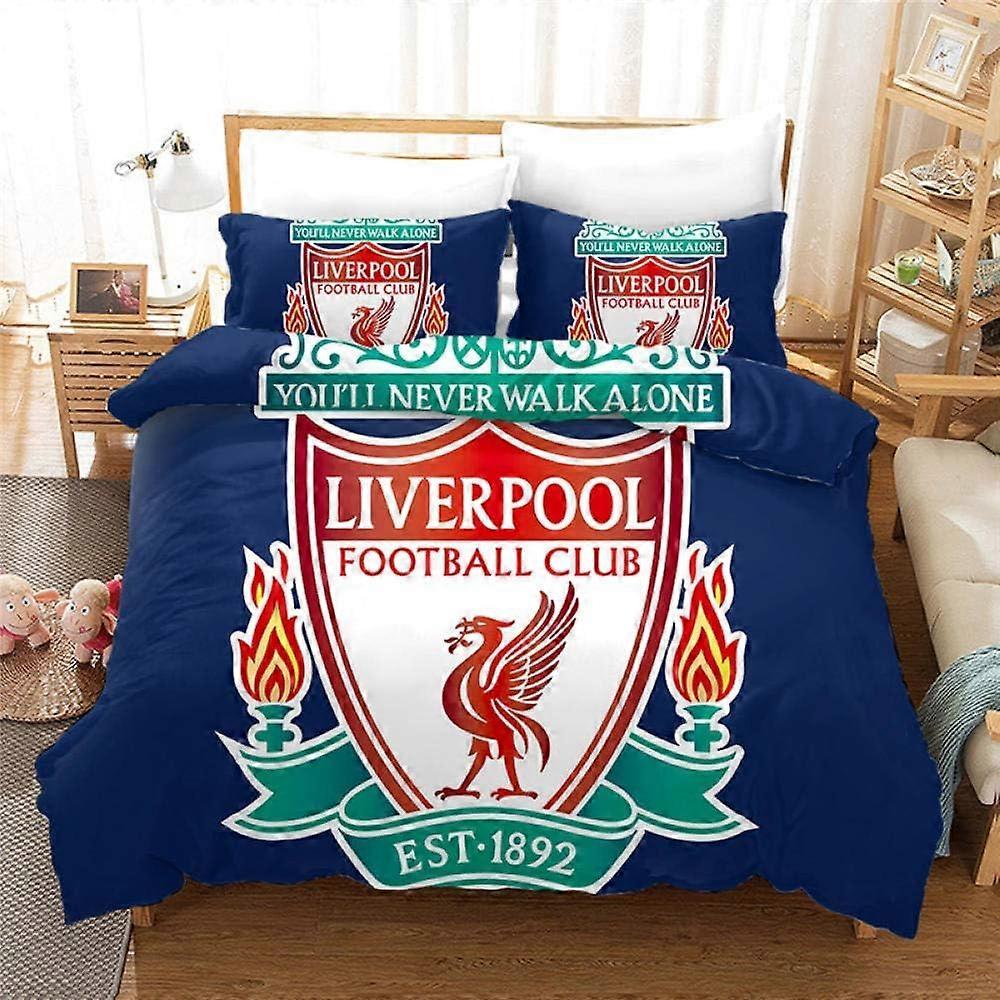 Kerota Football Liverpool Blue Bedding Set Duvet Cover Microfiber Includes Two Pillowcases 135*200 CM Single135x200cm