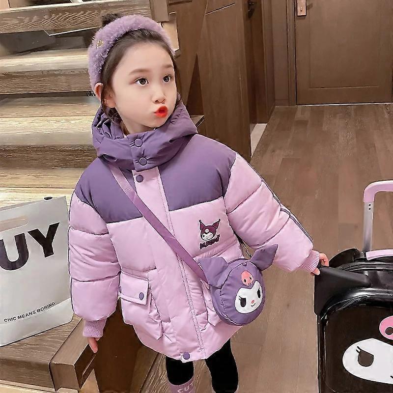 Hcankcan Kuromi Sanrio Kawaii Anime Wintertime Thick Warm Cotton-Padded Jacket Bag Cute Cartoon Fleece Long Sleeve Coat Gifts for Girls Kuromi BagA...